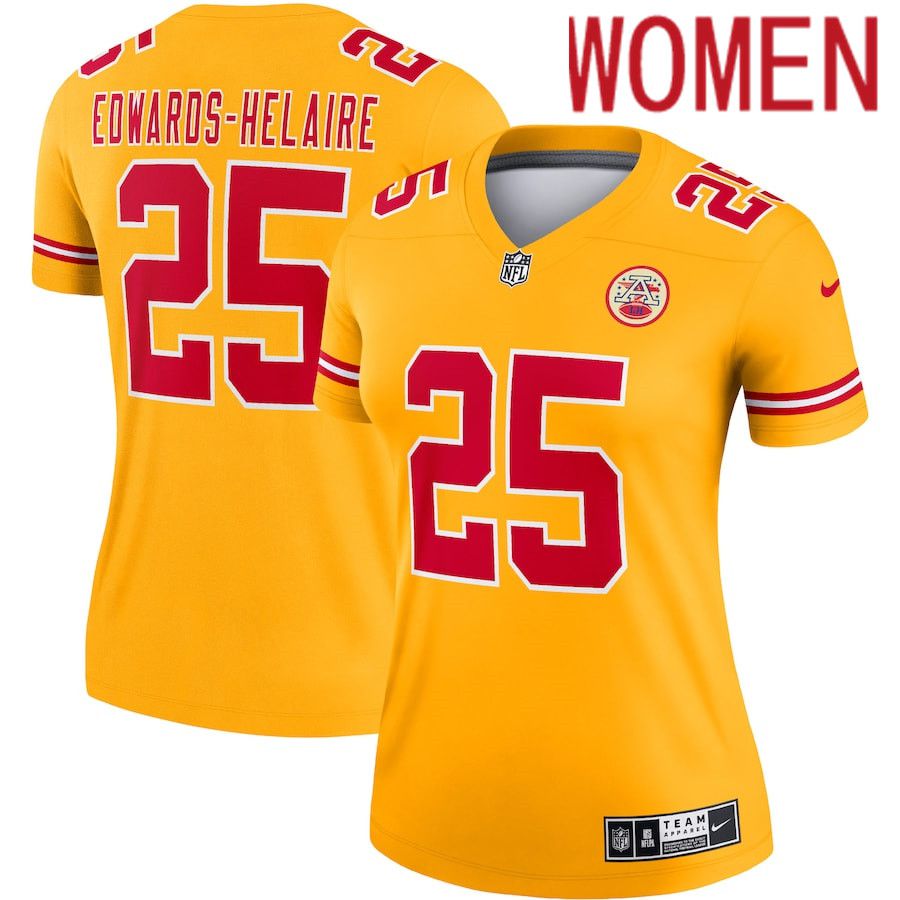 Women Kansas City Chiefs #25 Clyde Edwards-Helaire Nike Gold Inverted Legend NFL Jersey